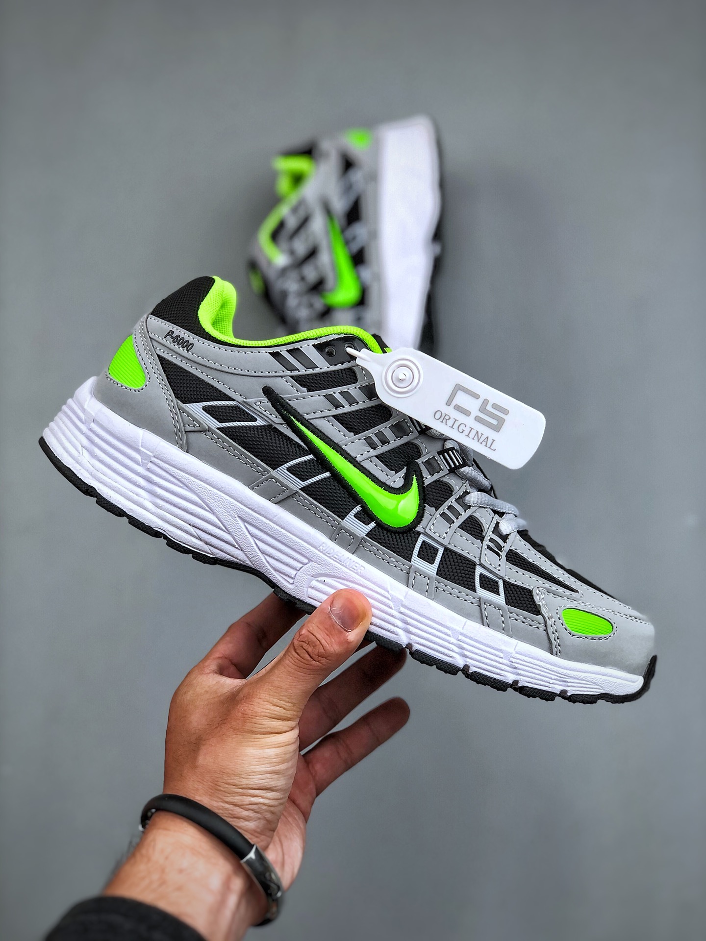 Nike P-6000 Retro Runner — Grey / Black / Neon view 4